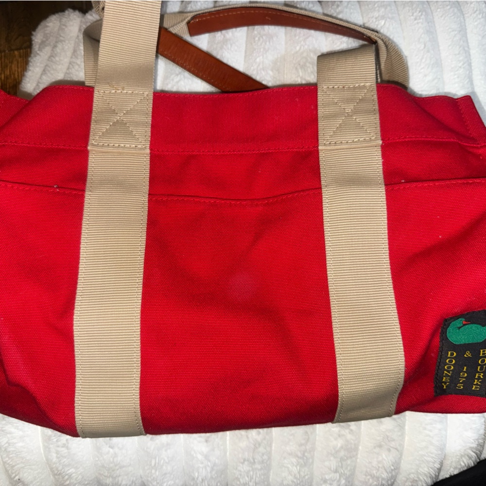 Dooney & Bourke Red Travel Bag with Tan Straps